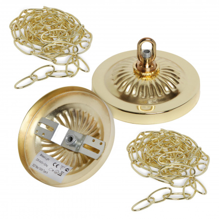 Бильярдный светильник Престиж 5 плафонов (синий, золотая штанга)